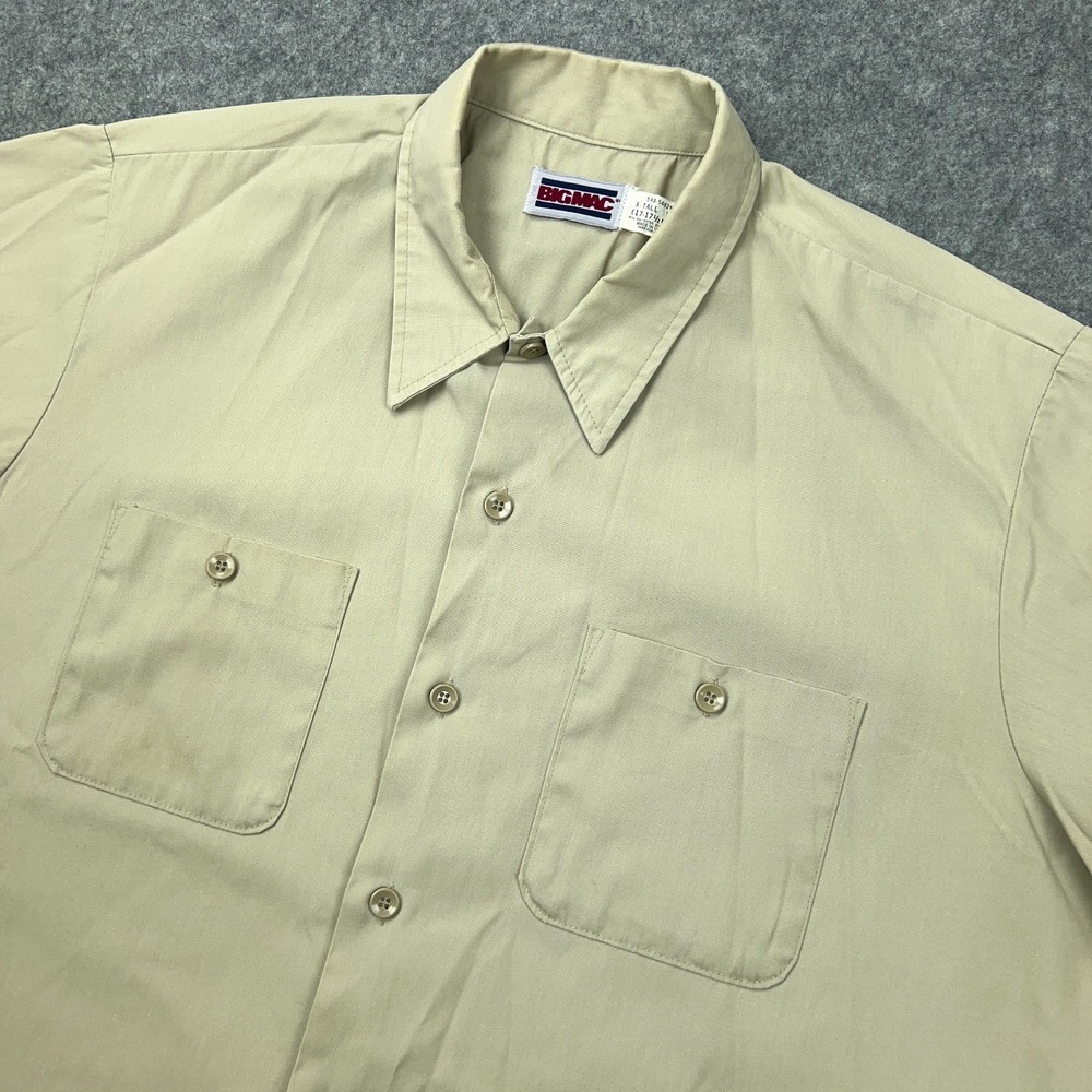 VTG Big Mac Shirt Mens XL Tall Tan Canvas Short Sleeve Button Up Work‎ USA 90s